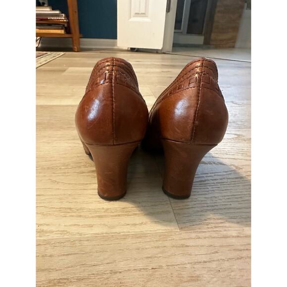 Biviel brown leather wedge heels size 9 round toe - Picture 6 of 7